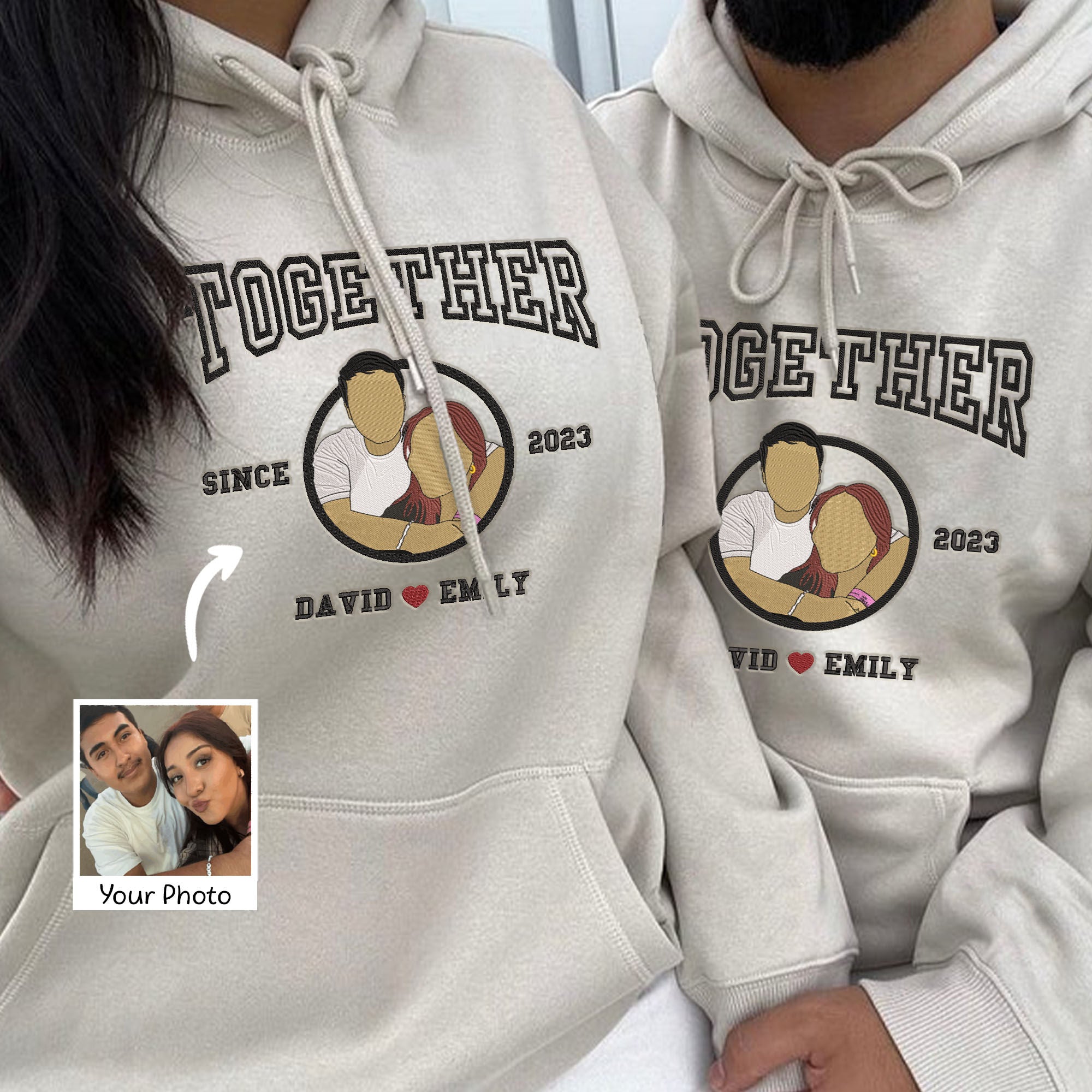 Regalo de aniversario para pareja - Sudadera bordada para pareja - Sudadera "Juntos desde" - Sudadera bordada