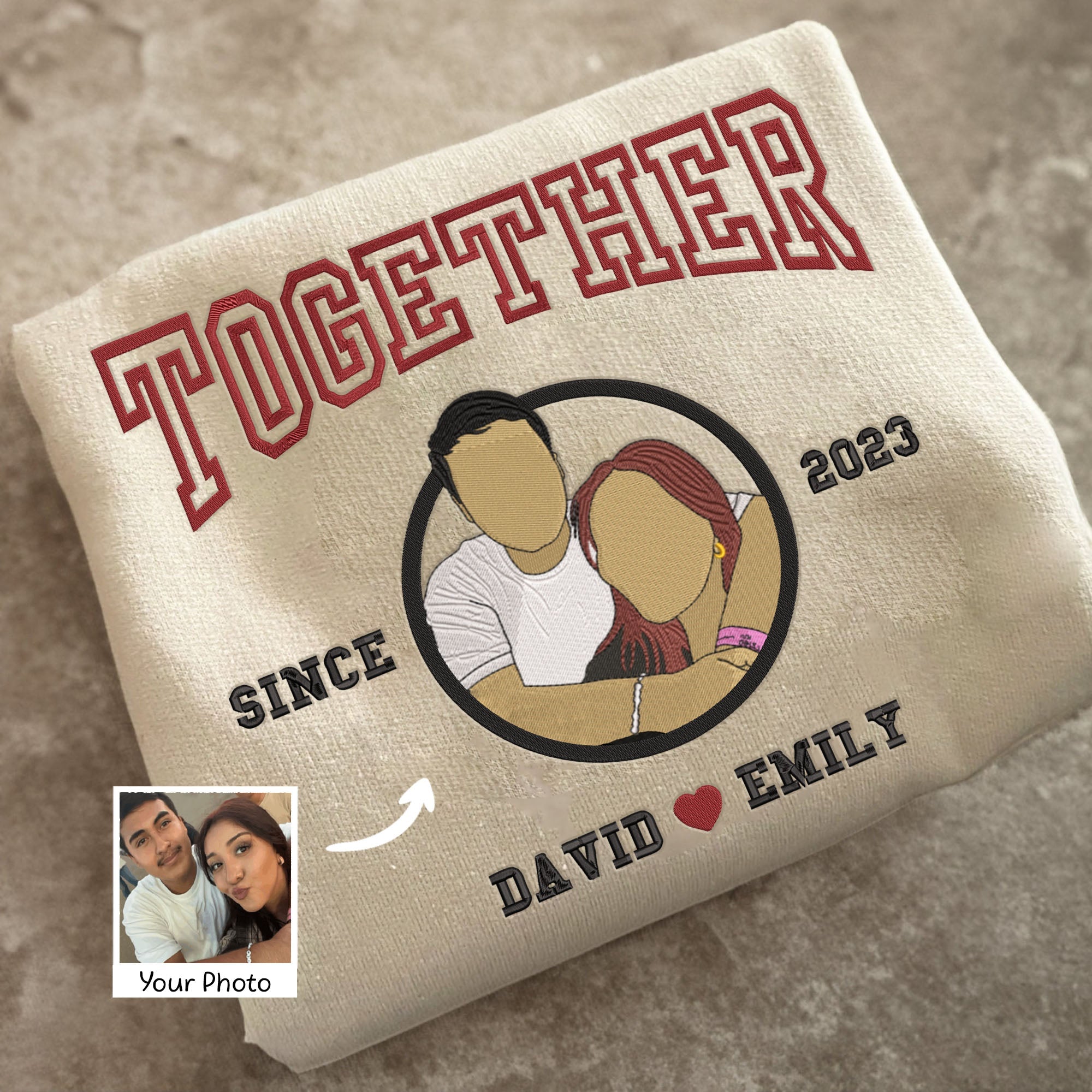 Regalo de aniversario para pareja - Sudadera bordada para pareja - Sudadera "Juntos desde" - Sudadera bordada