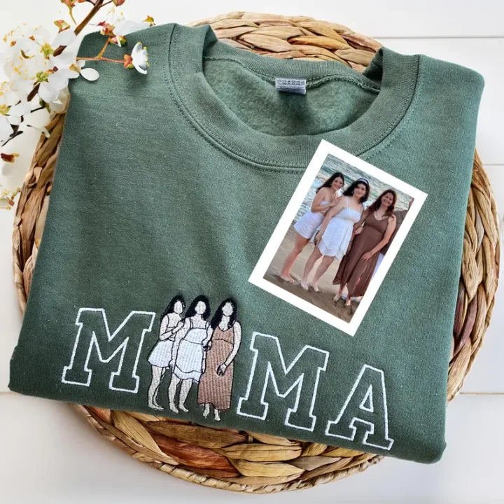 Felpa Mom/Mum con Foto, Felpa con Cappuccio Ricamata Personalizzata Ritratto di Mama e Bambini, Regalo per Mom Mum Mama Mommy