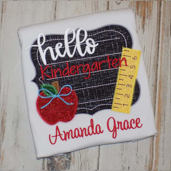 Personalized Boys and Girls Apple and Ruler Embroidered First Day Back to School Shirt For Kids