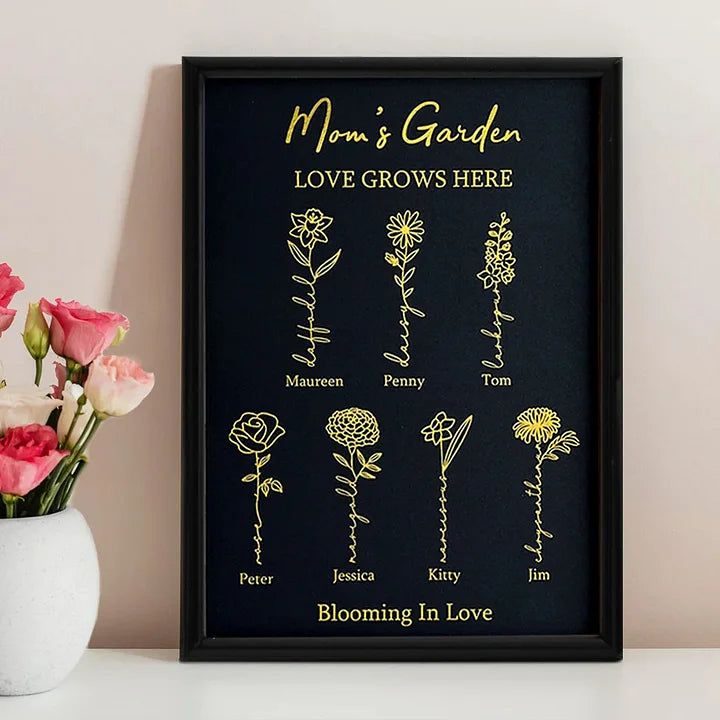 ⭐️Cadre personnalisé en feuille d'or avec fleur de naissance