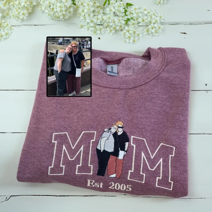 Felpa Mom/Mum con Foto, Felpa con Cappuccio Ricamata Personalizzata Ritratto di Mama e Bambini, Regalo per Mom Mum Mama Mommy