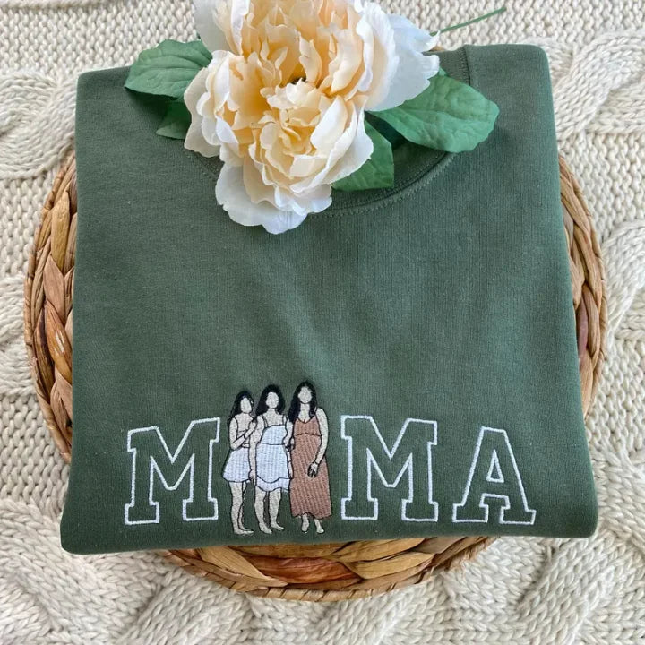 Felpa Mom/Mum con Foto, Felpa con Cappuccio Ricamata Personalizzata Ritratto di Mama e Bambini, Regalo per Mom Mum Mama Mommy