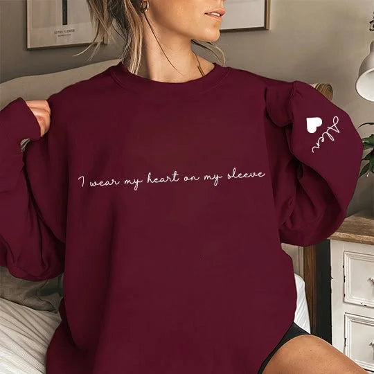 Je Porte Mon Cœur Sur La Manche - Sweatshirt Personnalisé Mama - Fête des Mères, Cadeau pour Maman