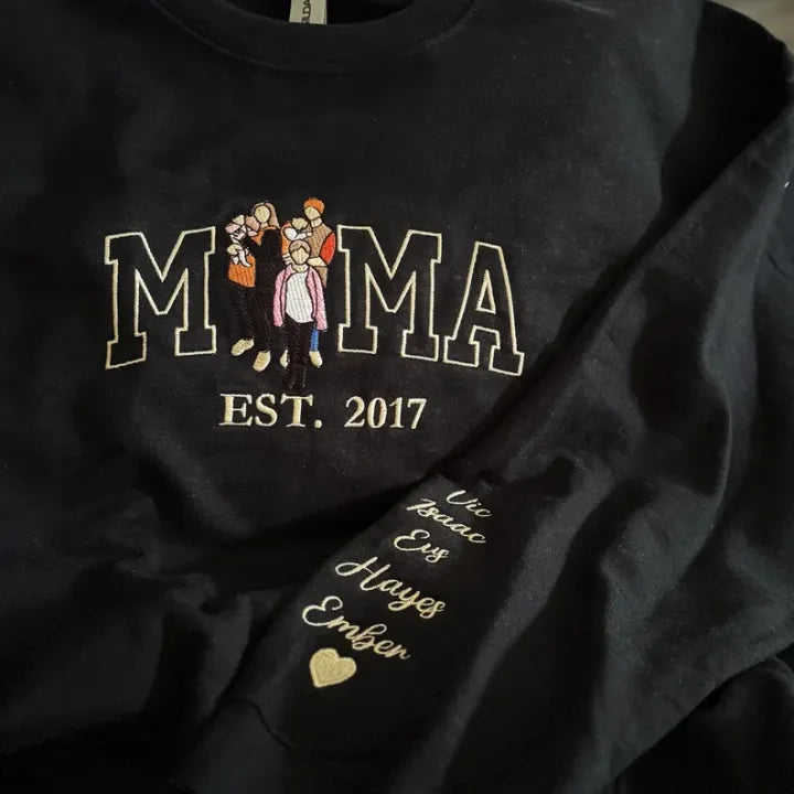 Felpa Mom/Mum con Foto, Felpa con Cappuccio Ricamata Personalizzata Ritratto di Mama e Bambini, Regalo per Mom Mum Mama Mommy