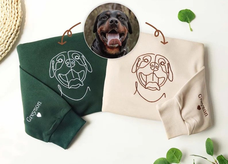 Sweat-shirt et sweat à capuche à col rond avec dessin linéaire brodé personnalisé