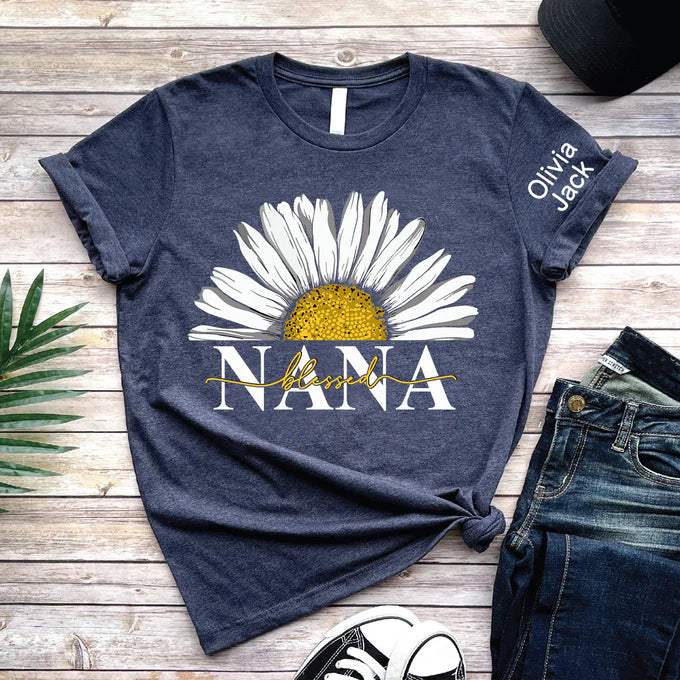 Camiseta Personalizada Blessed Nana Daisy Con Nietos - Regalo Para Mamá