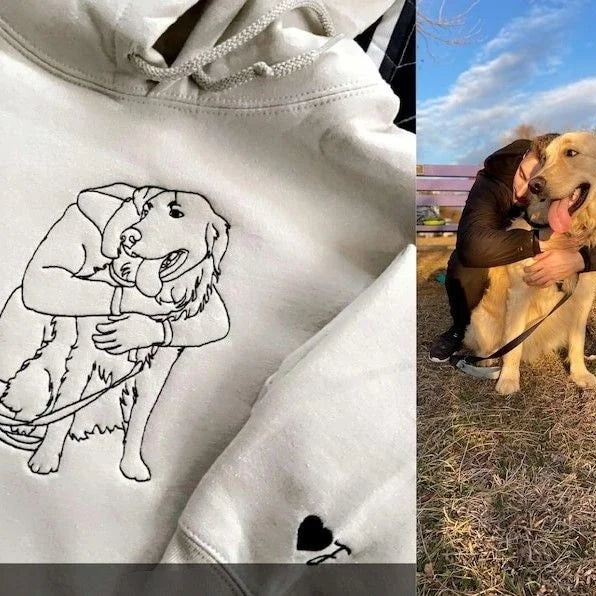 Custom Outline Embroidered Dog Dad Sweatshirt/Hoodie with Portrait from Photo Popular Now