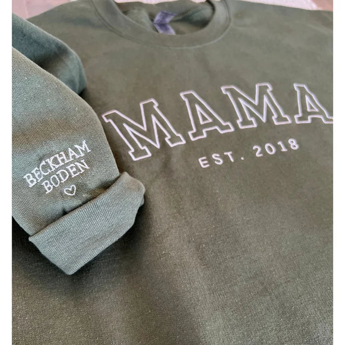 Sweat-shirt brodé personnalisé pour maman, sweat-shirt brodé personnalisé à manches