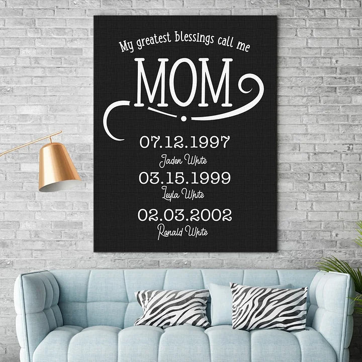 Meine größten Segnungen nennen mich Mama, personalisierte Premium-Leinwand