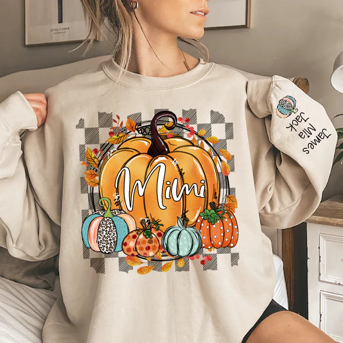 Cadeau personnalisé pour maman grand-mère - Citrouilles de fleurs d'automne Mimi et enfants - Fête des mères