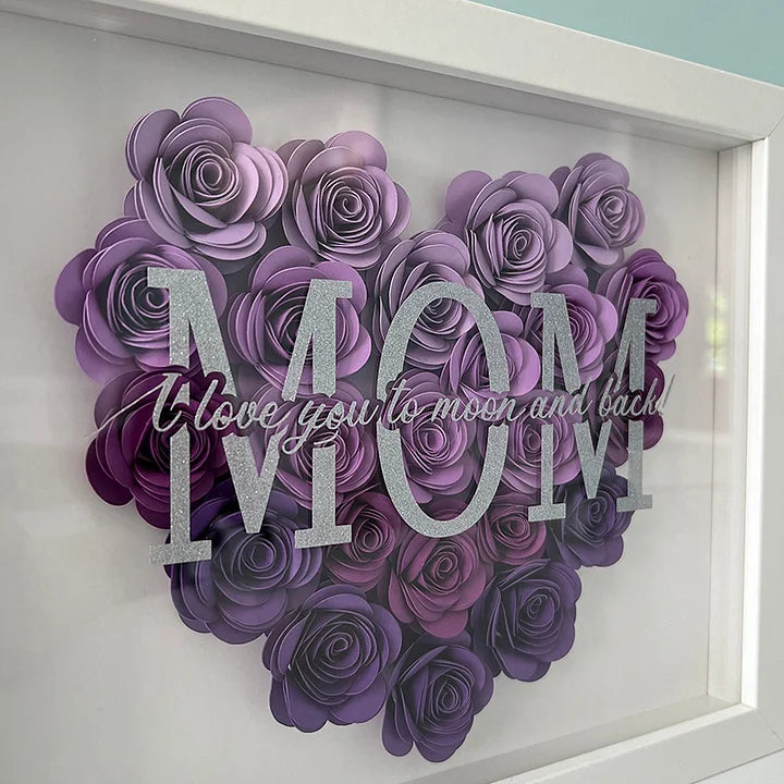 Personalisierte Mama-Blumen-Schattenbox mit Namen zum Muttertag und für Ihre Liebe - handgemachtes Geschenk