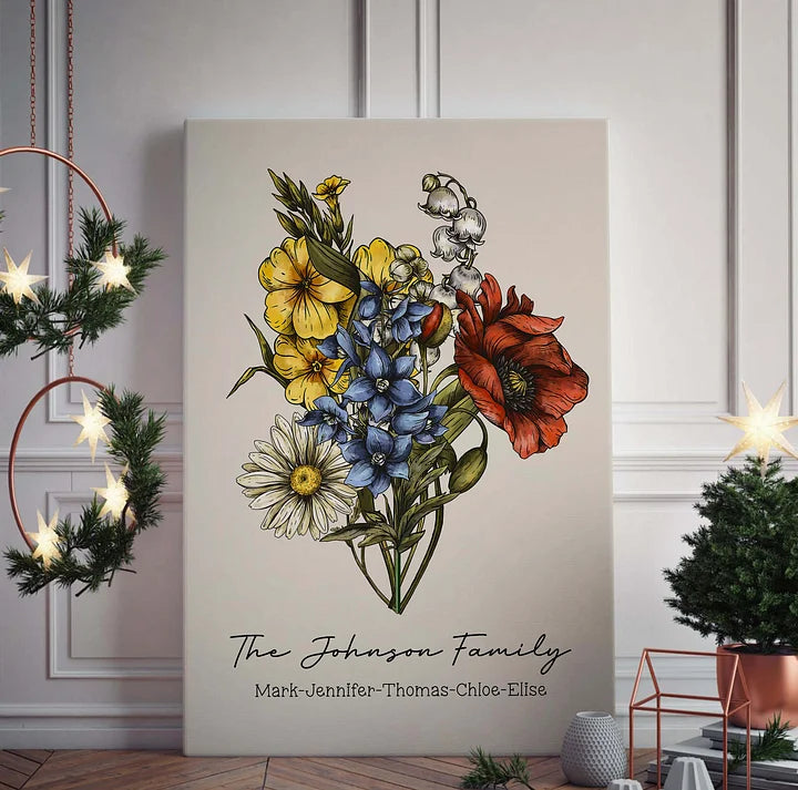 Vintage Custom-Geburtsblumen-Familienstrauß