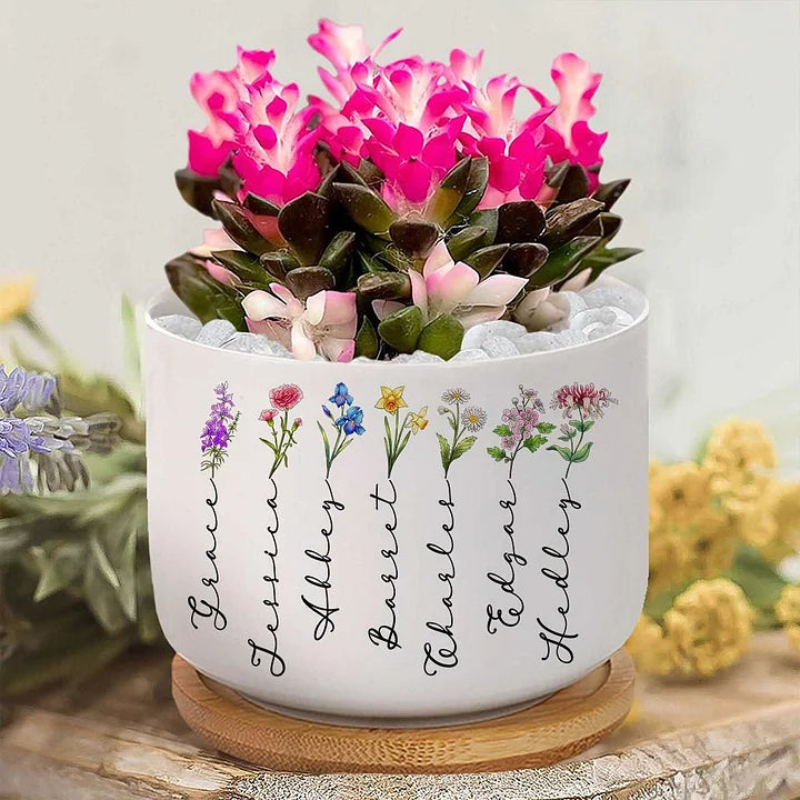 Personalisierte Familien-Geburtsmonatsblumen, Omas Garten-Blumentopf