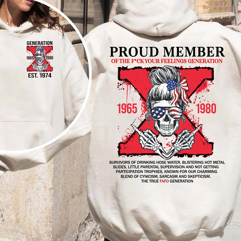Sweatshirt/T-shirt Génération Est Année Personnalisée Gen X Crâne Flamboyant Membre Fier Fuck Your Feelings