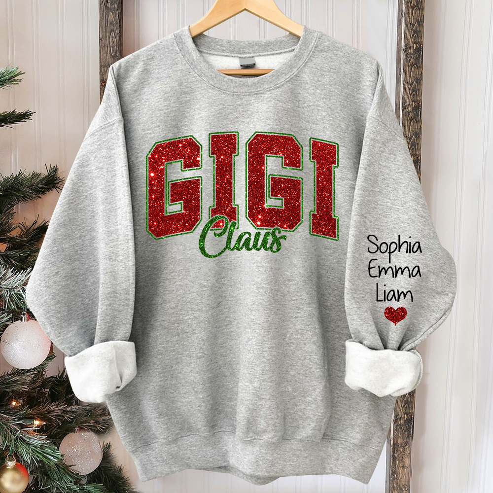 [Online-Vorschau] Glitzer-Gigi-Claus-Weihnachts-Sweatshirt mit Enkelkindern, benutzerdefinierter Glitzer-Oma-Spitzname-Sweatshirt-Hoodie