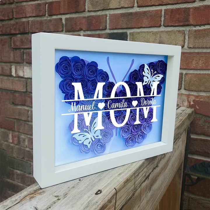 Caja de sombra personalizada de mariposa para mamá con el nombre de los niños para el Día de la Madre y ideas de regalo para la abuela - Regalo hecho a mano perfecto