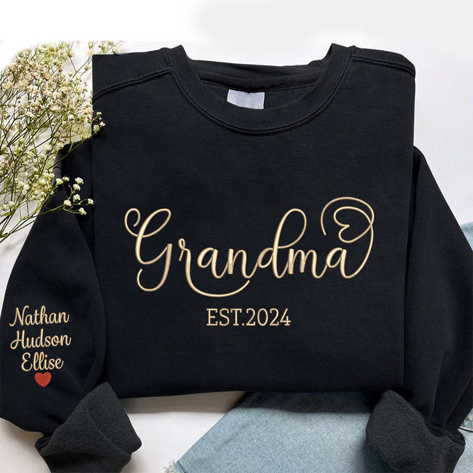 Sweat-shirt brodé personnalisé Grandma Est et Kids