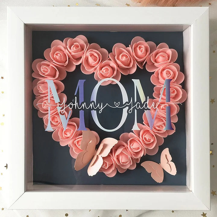 Personalisierte Mama Blumen Schattenbox mit Namen zum Muttertag - Mama Wir lieben Dich Geschenk