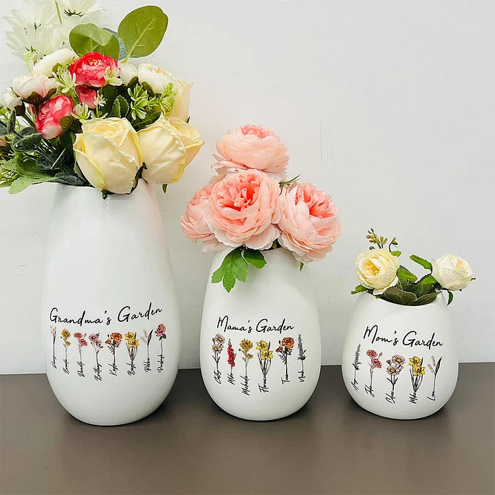 Personalisierte Vase mit Geburtsmonatsblume für Mama Oma