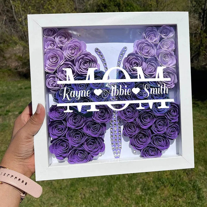 Personalized Mom Butterfly Shadow Box with Kids Name for Grandma Mother's Day Gift Ideas - Mommy We Love You Gift