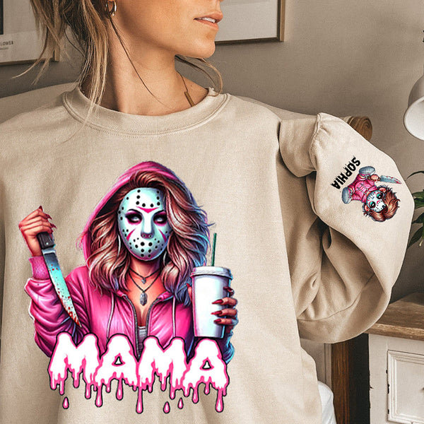 Custom Halloween MAMA Sweatshirt with Kid's Names on the Sleeve