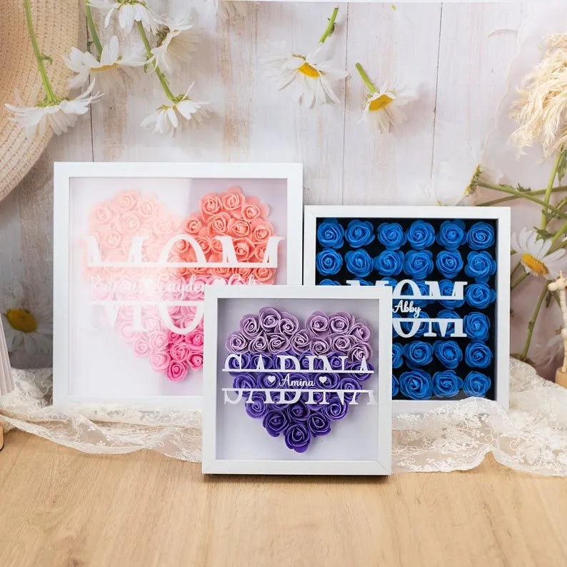 Boîte d'ombre fleur personnalisée pour maman, cadeau de la fête des mères, boîte cadre rose pour maman, boîte cadeau fleur pour maman, grand-mère, Nana, cadeaux d'anniversaire pour maman