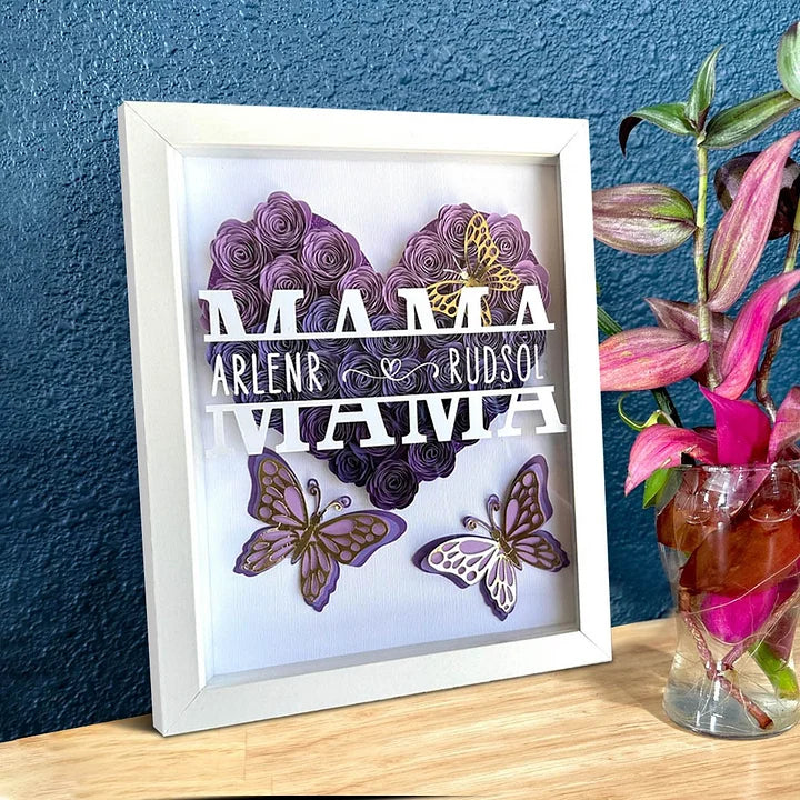 Personalized Butterfly Mom Flower Shadow Box with Kids Name for Mother's Day Gift Ideas - Perfect Handmade Gift for the Special Day