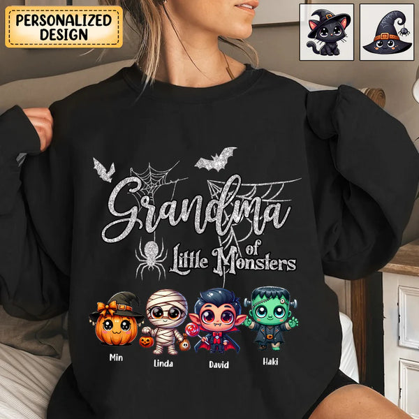 Grandma Of Little Monsters Spider Web, Bat With Kid Monsters Personalized Sweatshirt