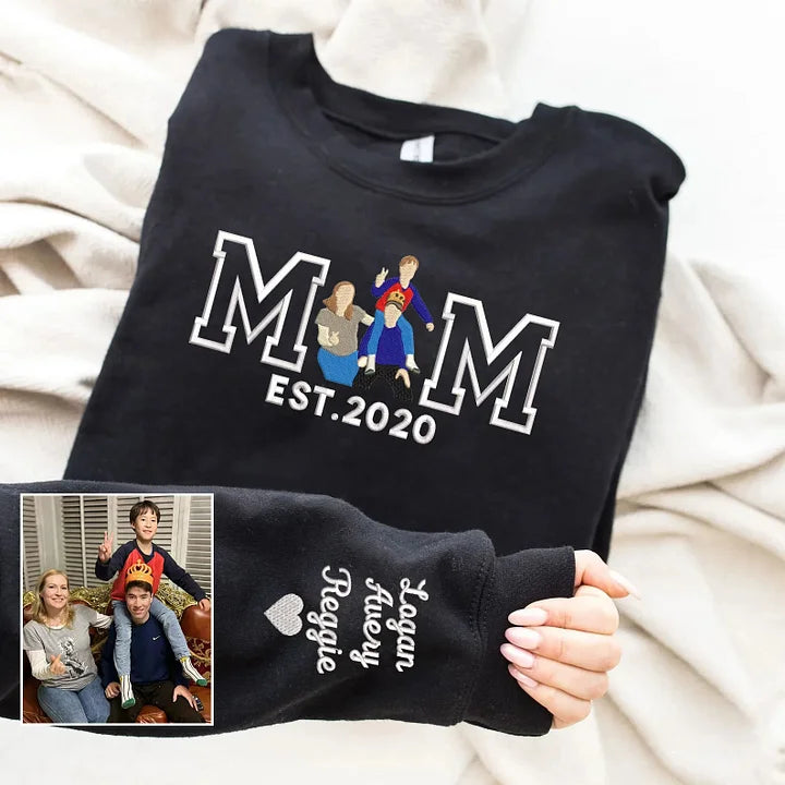 Sudadera personalizada con retrato bordado para mamá - Regalo del Día de la Madre