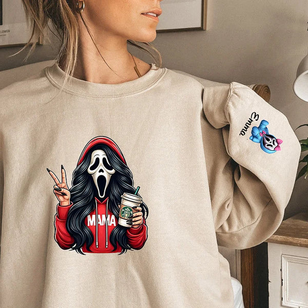 Custom Halloween MAMA Sweatshirt with Kid's Names on the Sleeve