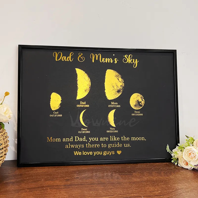 Imprimir marco personalizado de fase lunar con texto y fecha - Universo de papá - Regalo para papá abuelo