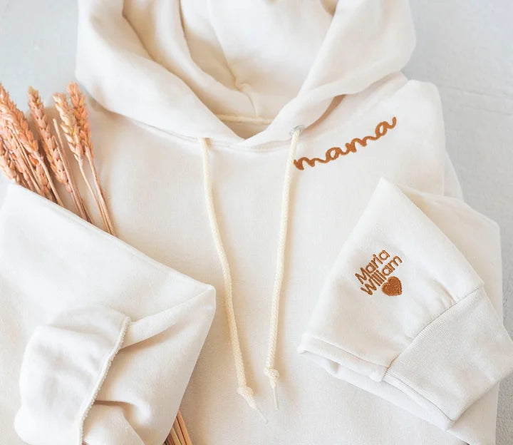 Sweat à capuche personnalisé avec col et manches brodés Sweat à capuche brodé Mom mama Grandmother avec les noms des enfants Noms des enfants - Cadeau de la fête des mères