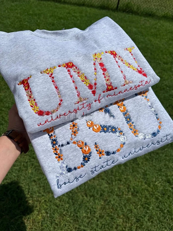 Custom Embroidered Floral University Sweatshirt