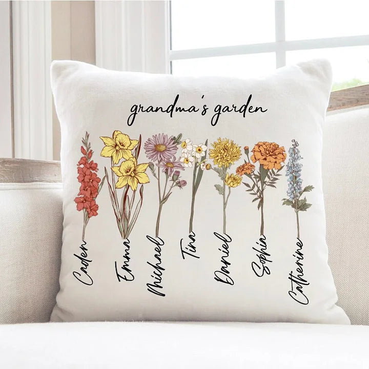 Le jardin de maman est son coussin personnalisé pour enfants