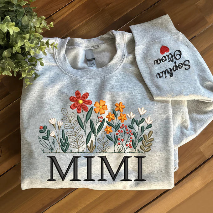 Mimi Blume bestickt - Custom Mimi mit Kindern - Mama Oma Geschenk Sweatshirt
