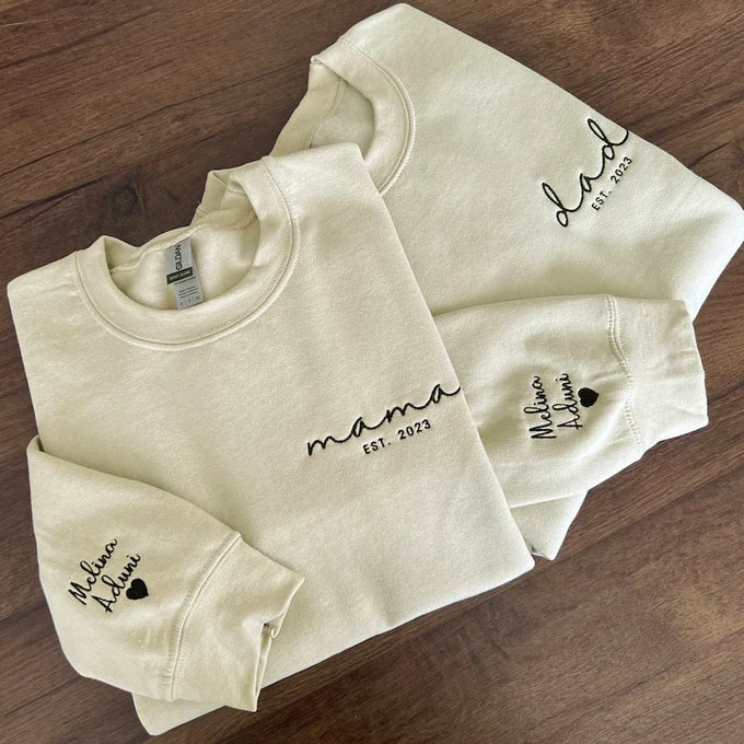 Benutzerdefinierter Papa, Mama Bestickter Hoodie, Sweatshirt