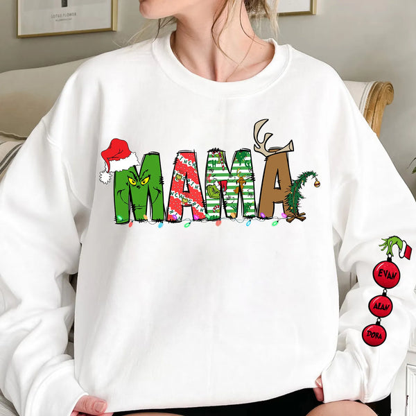 Christmas MAMA T-Shirt/Sweatshirt/Hoodie With Kids Names On Sleeve