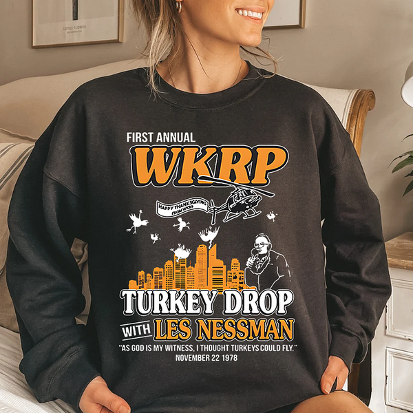 First Annual WKRP Turkey Drop Les Nessman Vintage T-Shirt, Thanksgiving Shirt, Turkey Shirt, Turkey Drop Shirt, Turkey Meme Shirt