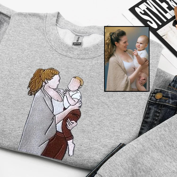Benutzerdefinierte Mama, Mama Portrait bestickt T-shirt Sweatshirt 