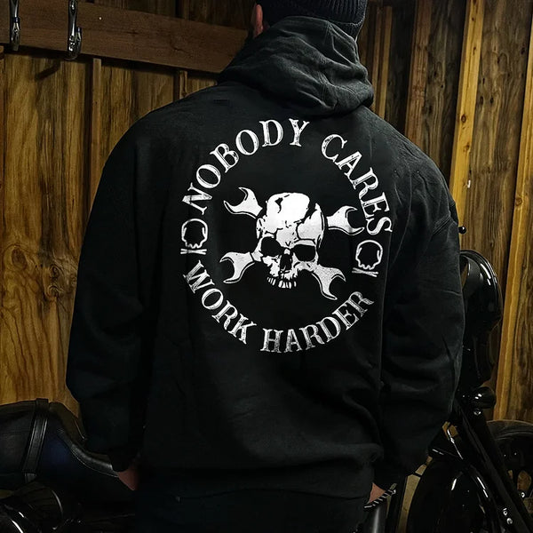 Nobody Cares Work Harder Skull Print Hoodie