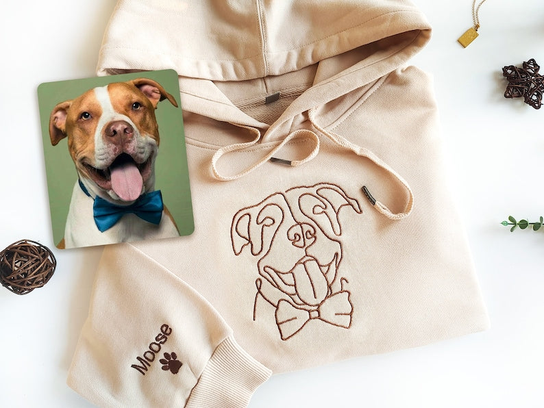 Sweat-shirt et sweat à capuche à col rond avec dessin linéaire brodé personnalisé