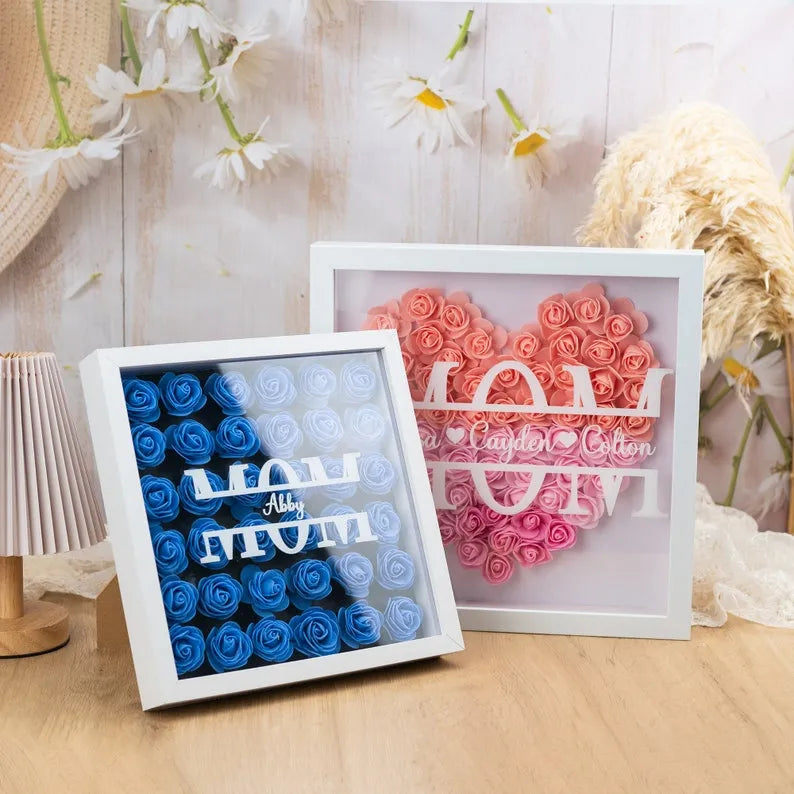 Boîte d'ombre fleur personnalisée pour maman, cadeau de la fête des mères, boîte cadre rose pour maman, boîte cadeau fleur pour maman, grand-mère, Nana, cadeaux d'anniversaire pour maman