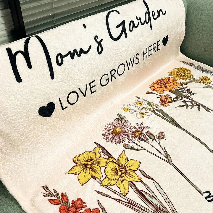 Omas Garten Geburtsblumen Familienstrauß Decke Geschenk für Mama Oma 