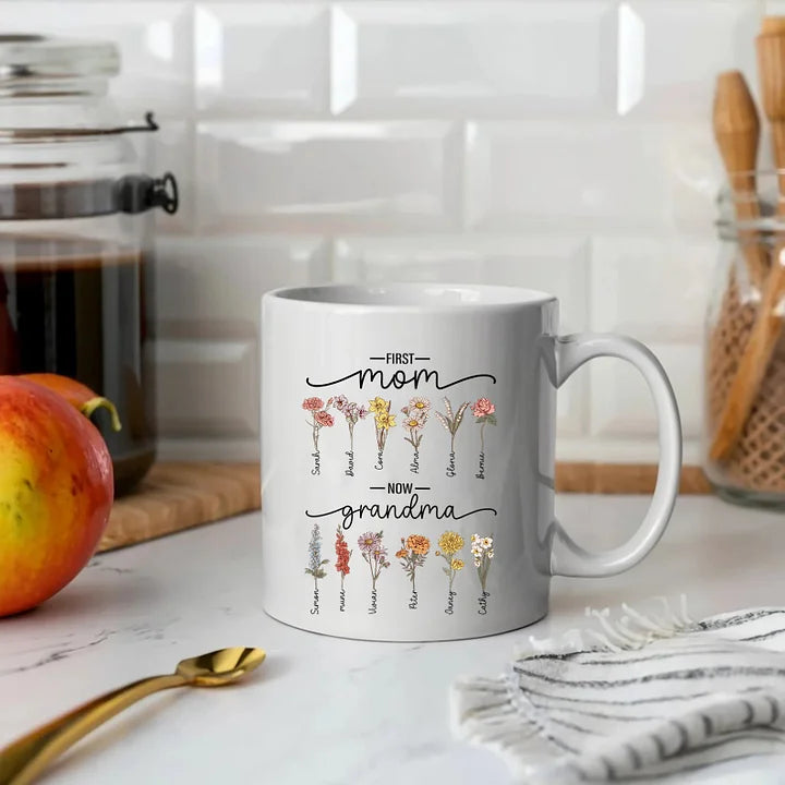 Erste Mama jetzt Oma - Geburt Blume Familie benutzerdefinierte Becher