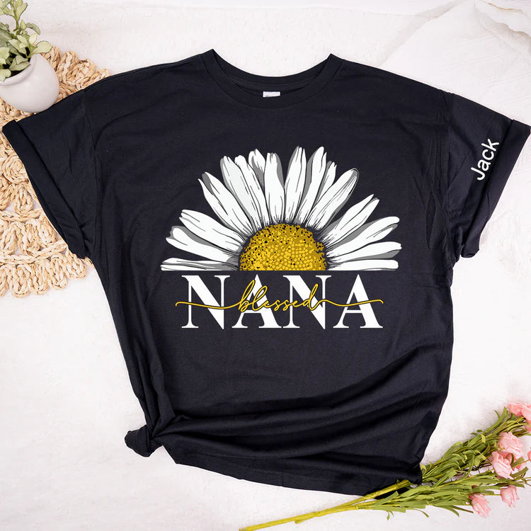 Camiseta Personalizada Blessed Nana Daisy Con Nietos - Regalo Para Mamá