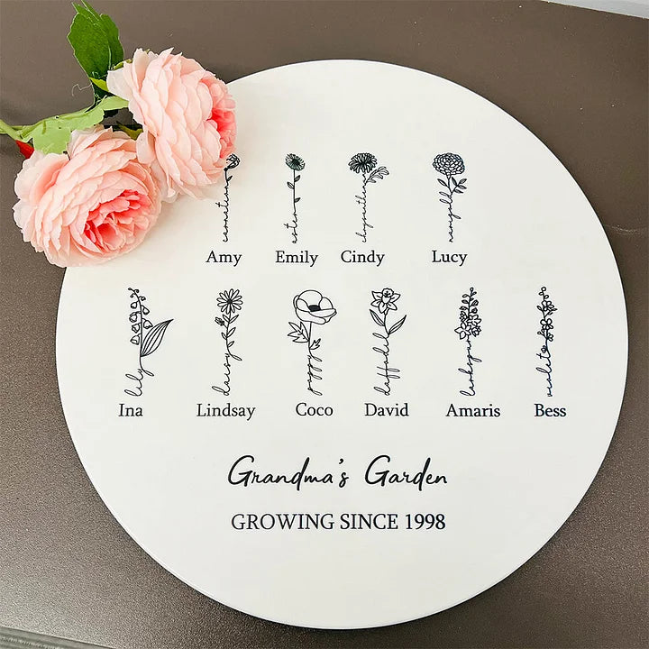 Personalisierte Mamas Gartenfliese mit Geburtsblumen und Namen