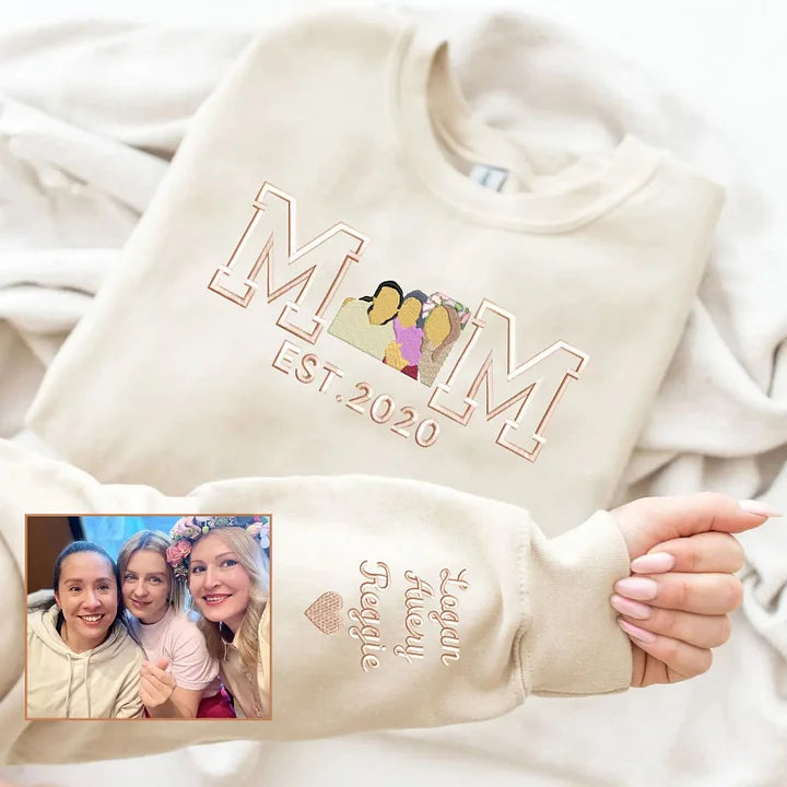 Sudadera personalizada con retrato bordado para mamá - Regalo del Día de la Madre