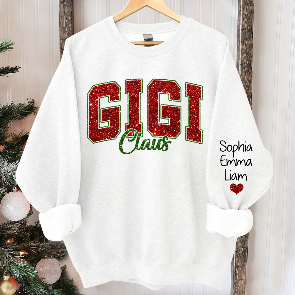 [Online-Vorschau] Glitzer-Gigi-Claus-Weihnachts-Sweatshirt mit Enkelkindern, benutzerdefinierter Glitzer-Oma-Spitzname-Sweatshirt-Hoodie