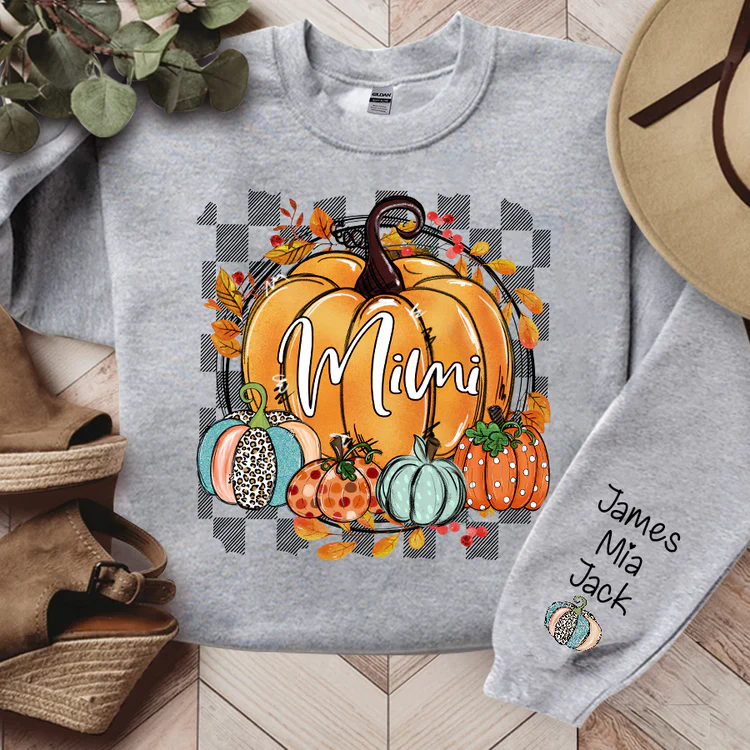 Cadeau personnalisé pour maman grand-mère - Citrouilles de fleurs d'automne Mimi et enfants - Fête des mères